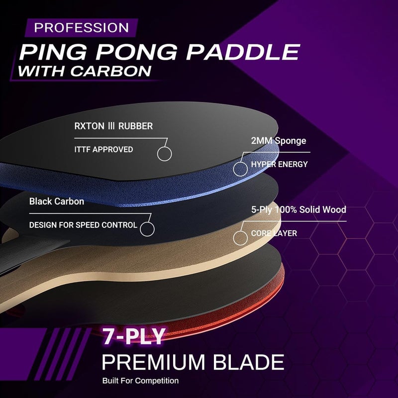 KINGFEEL Professional Ping Pong Paddles-Lightweight Carbon Fiber Table Tennis Rackets with 7-Ply Blade, 2.0mm Premium Sponge, ITTF Approved Rubber - for Tournament-Level Performance Table Tennis Paddles - Image 2